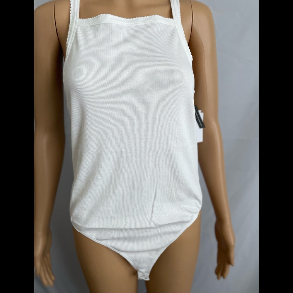 Picot Trim Cotton Blend Rib Bodysuit
